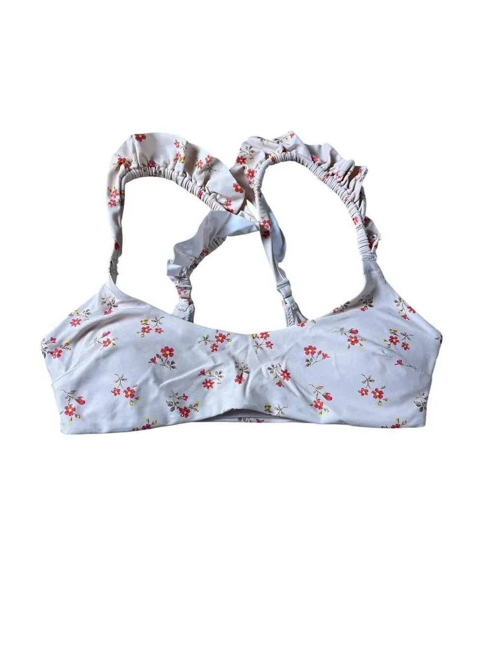 Aerie Bra Womens S White Bralette Floral Ruffle Lined Wireless Pullover
